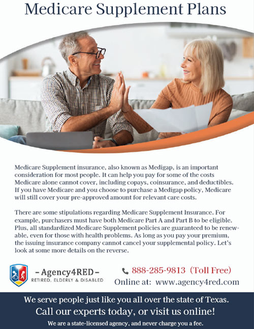 Information flyer prepared by Agency4RED  that explains Medicare Supplement insurance.